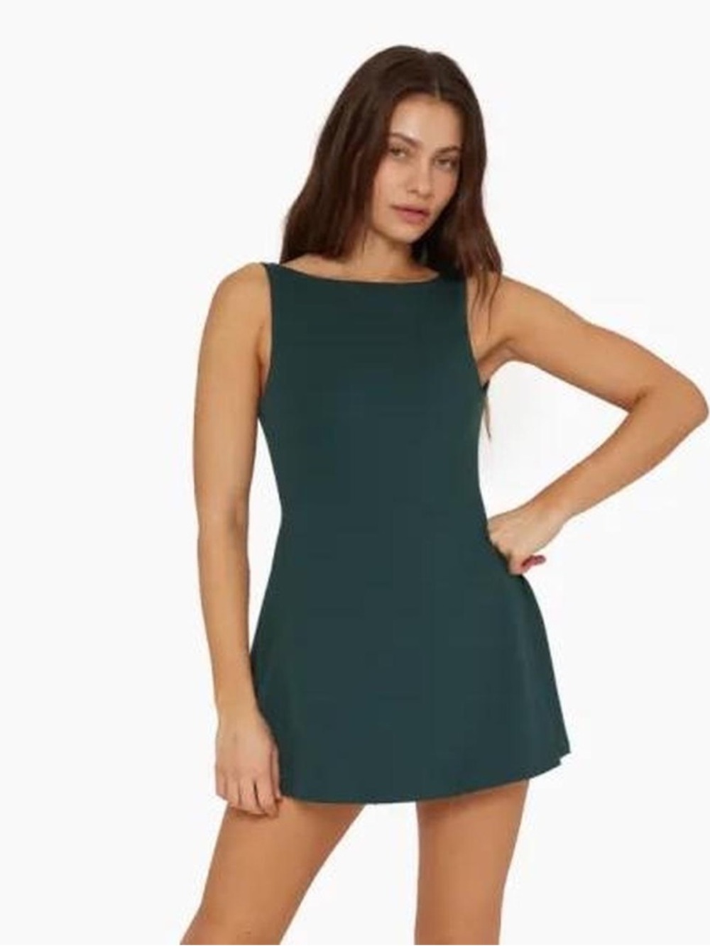 SET Active Sportbody Low Back Active Exercise Dress Built in Shorts L Teal Green